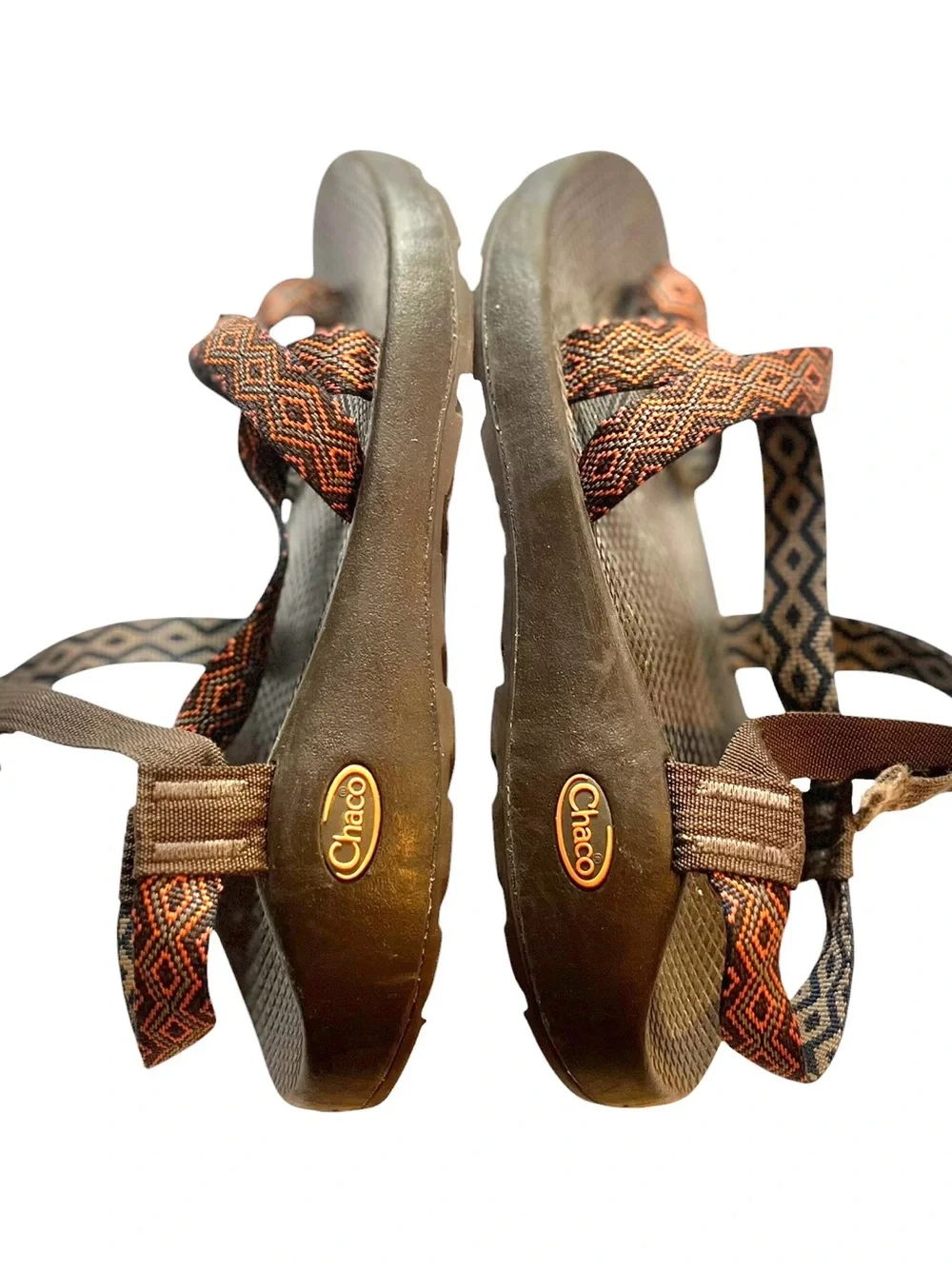 Chacos Men’s Sz 8 Brown/Orange Diamond Strappy Outdoor Sandals Hiking Gorpcore.